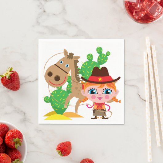 女性のカーボーイと馬 スタンダードカクテルナプキン (インサイチュ)