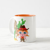 女性のカーボーイと馬 ツートーンマグカップ (正面左)