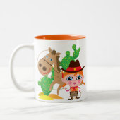 女性のカーボーイと馬 ツートーンマグカップ (左)