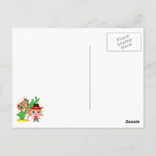 女性のカーボーイと馬 ポストカード (裏面)