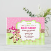 女性のカーボーイのカスタムのバースデーパーティ招待状 招待状 (スタンド正面)