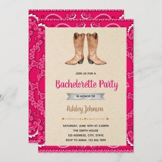 女性のカーボーイのバチェロレッテの招待 招待状 (正面/裏面)