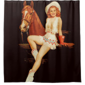 女性のカーボーイのピンアップ シャワーカーテン (正面)