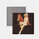 女性のカーボーイのピンアップ マグネット (正面/裏面)