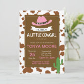 女性のカーボーイのピンクのベビーシャワーの招待状 招待状 (スタンド正面)