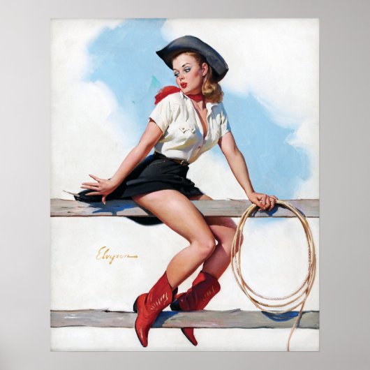 女性のカーボーイのフェンスヴィンテージのピン留め ポスター (正面)