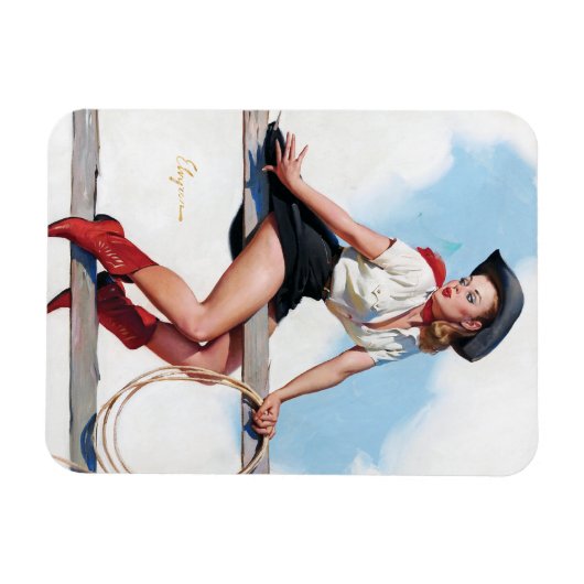 女性のカーボーイのフェンスヴィンテージのピン留め マグネット (横)