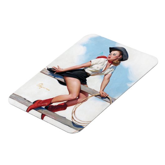 女性のカーボーイのフェンスヴィンテージのピン留め マグネット (左側)