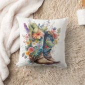 女性のカーボーイのブーツとカラフル花 クッション (ブランケット)