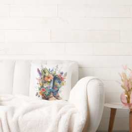 女性のカーボーイのブーツとカラフル花 クッション