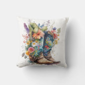 女性のカーボーイのブーツとカラフル花 クッション (正面)