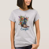 女性のカーボーイのブーツとカラフル花 Tシャツ (正面)
