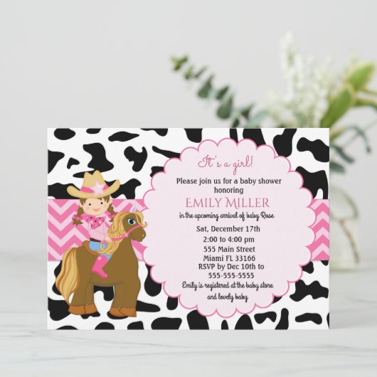 女性のカーボーイのベビーシャワーの招待状 招待状 (スタンド正面)