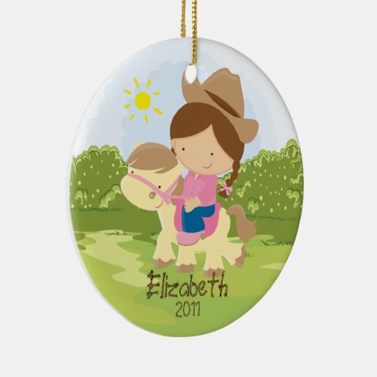 女性のカーボーイの乗馬者のクリスマスのオーナメントの女の子 セラミックオーナメント (右)