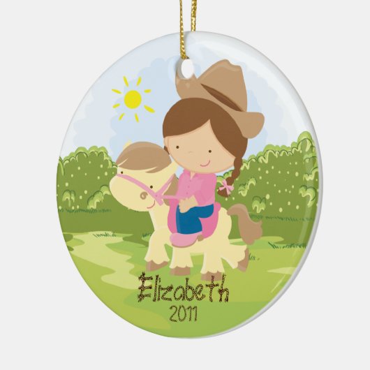 女性のカーボーイの乗馬者のクリスマスのオーナメントの女の子 セラミックオーナメント (左)