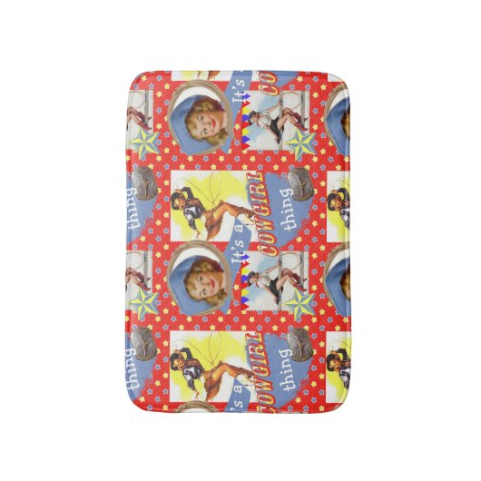 女性のカーボーイの事をロープをかけているヴィンテージの女性のカーボーイ バスマット (正面縦)