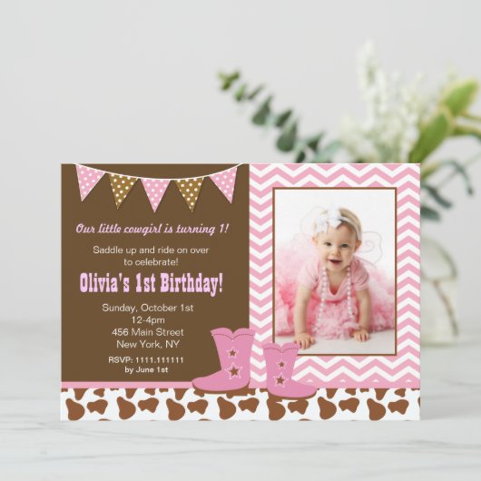 女性のカーボーイの写真の誕生日の招待状 招待状 (スタンド正面)