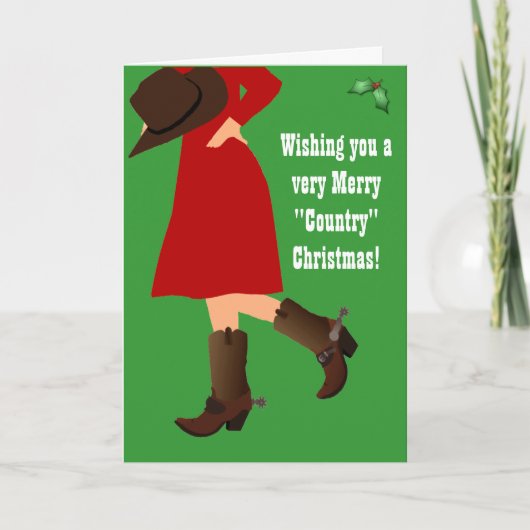 女性のカーボーイの国のクリスマスグリーティングカード シーズンカード (正面)