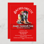 女性のカーボーイの国ワイルドフラワーレッド白いブーツグラム 招待状 (正面/裏面)