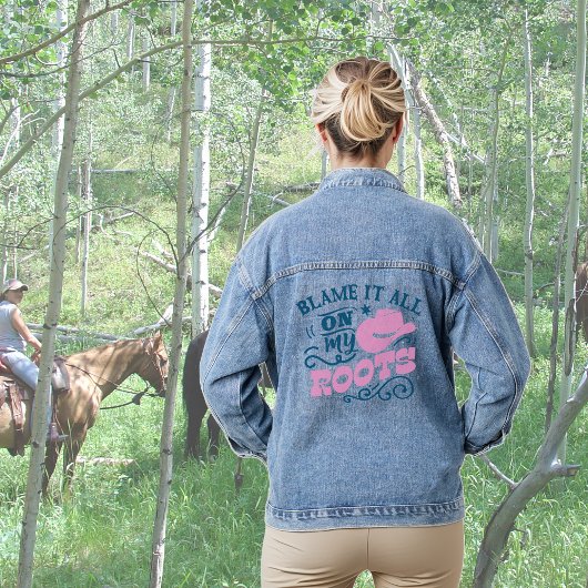 女性のカーボーイの帽子が私のルーツのせいだ デニムジャケット