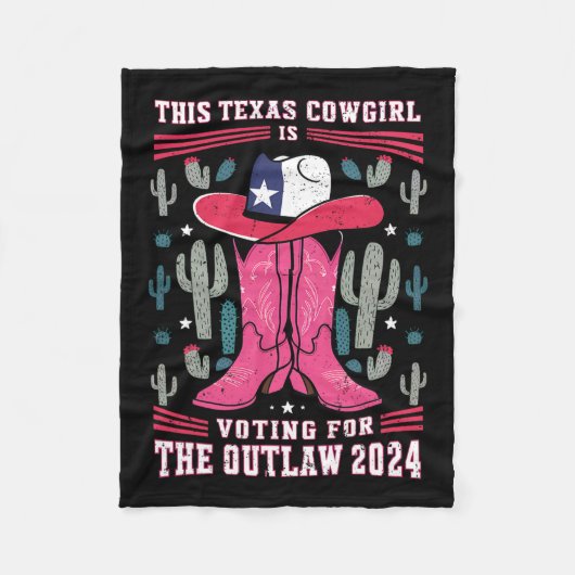 女性のカーボーイの投票おもしろいOutlaw Pro Trump 2024 Wom フリースブランケット (正面)