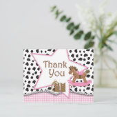 女性のカーボーイの揺り木馬の郵便はがきは感謝していしています ポストカード (スタンド正面)