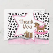 女性のカーボーイの揺り木馬の郵便はがきは感謝していしています ポストカード (正面/裏面)