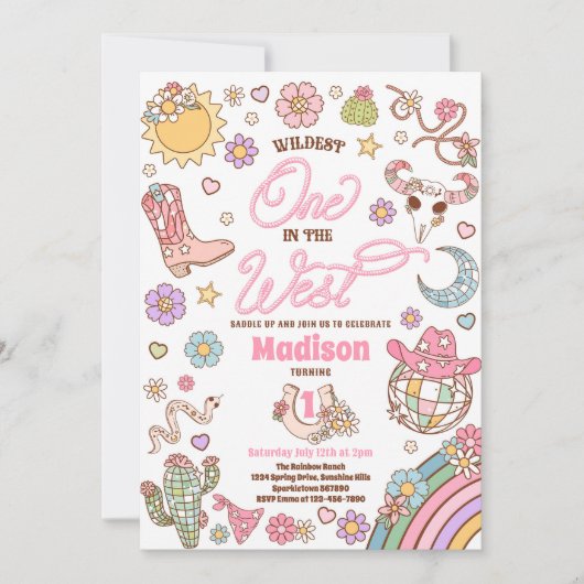 女性のカーボーイの最初の誕生日は西のパーティーで最もワイルドな1 招待状 (正面)