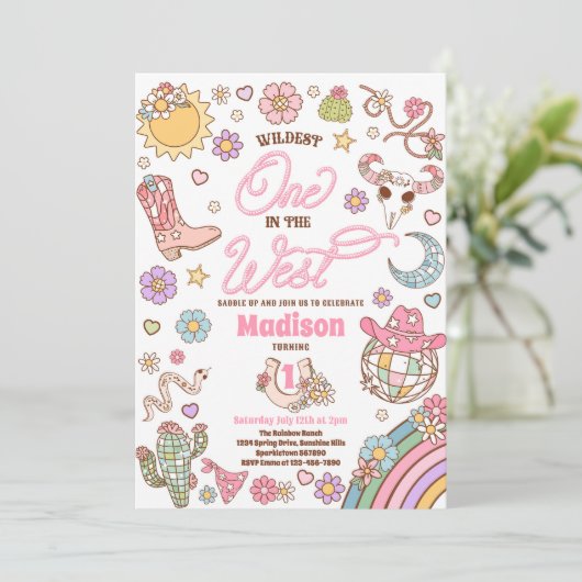 女性のカーボーイの最初の誕生日は西のパーティーで最もワイルドな1 招待状 (スタンド正面)