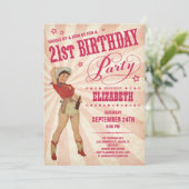女性のカーボーイの第21誕生日の招待状 招待状 (スタンド正面)