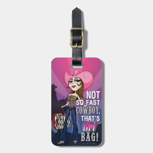 女性のカーボーイの荷物のラベル-ブルネット ラゲッジタグ (正面縦)