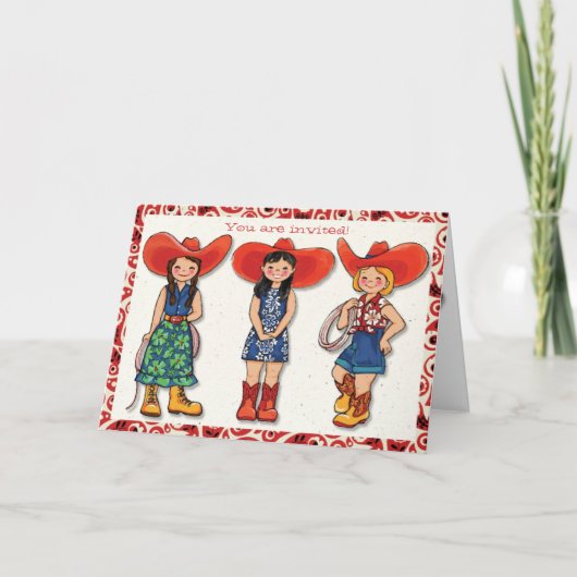 女性のカーボーイの誕生日のパーティの招待状カード 招待状 (正面)