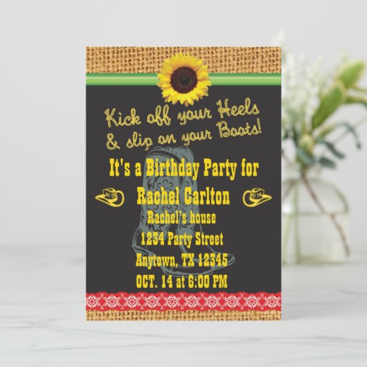 女性のカーボーイの誕生日のパーティの招待状 招待状 (スタンド正面)