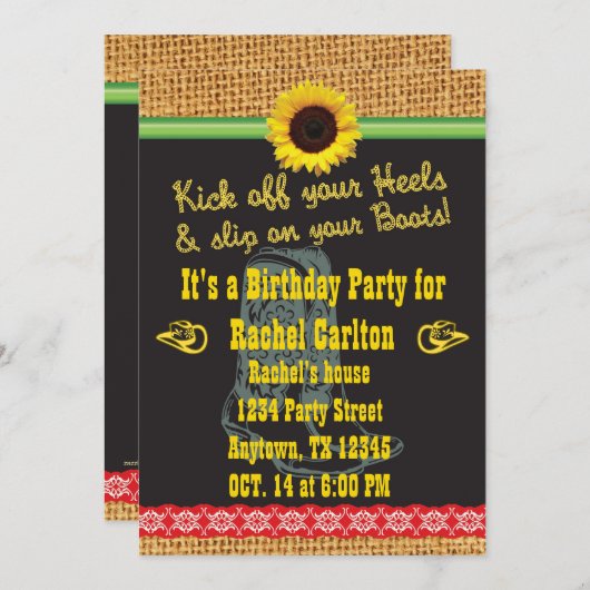 女性のカーボーイの誕生日のパーティの招待状 招待状 (正面/裏面)