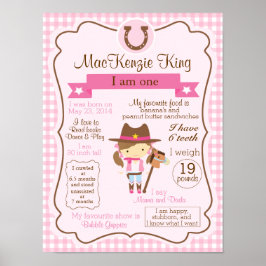 女性のカーボーイの誕生日の女の子のための1年署名 ポスター