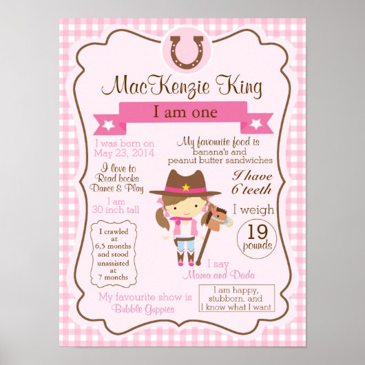 女性のカーボーイの誕生日の女の子のための1年署名 ポスター (正面)