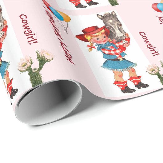 女性のカーボーイの誕生日プレゼントの覆い ラッピングペーパー (ロールコーナー)