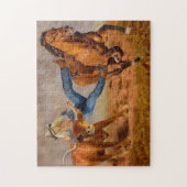 女性のカーボーイの雄牛のレスリング ジグソーパズル (縦)