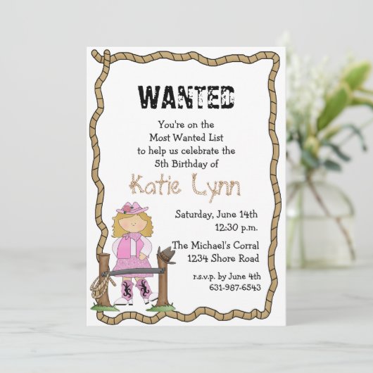 女性のカーボーイの集合の誕生日のパーティの招待状 招待状 (スタンド正面)