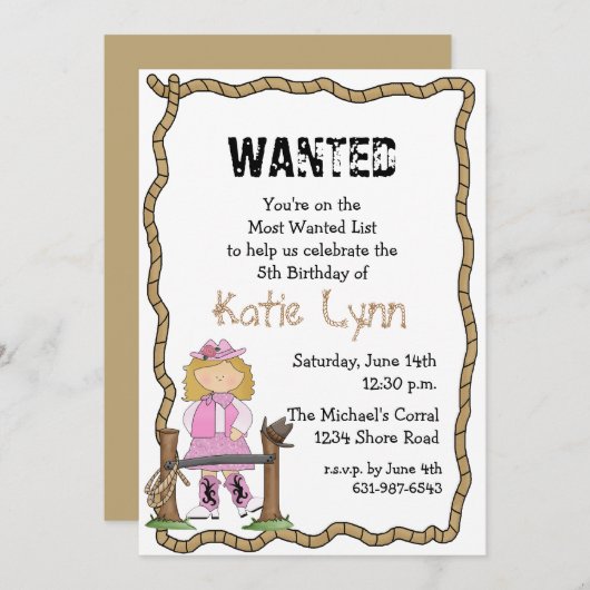 女性のカーボーイの集合の誕生日のパーティの招待状 招待状 (正面/裏面)