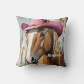 女性のカーボーイの雰囲気：ホットピンクハットホースカスタムTouch クッション (正面)