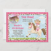 女性のカーボーイの馬の誕生日のパーティの招待状 招待状 (正面)