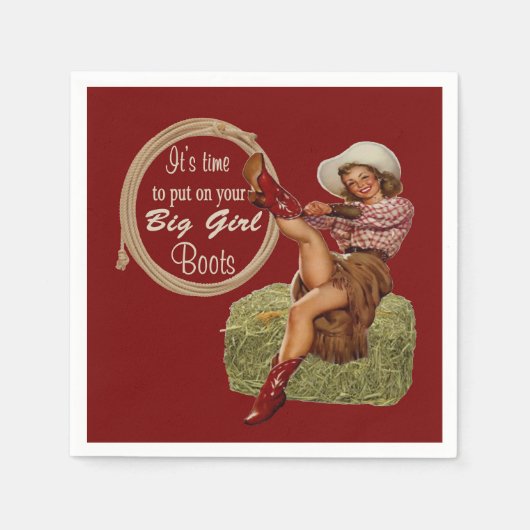 女性のカーボーイは大きな女の子のブーツを履く スタンダードカクテルナプキン (正面)