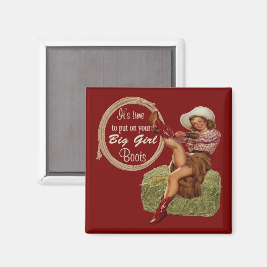 女性のカーボーイは大きな女の子のブーツを履く マグネット (正面/裏面)