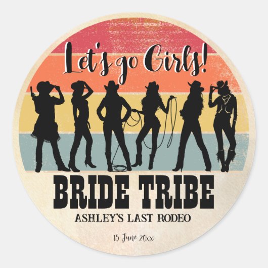 女性のカーボーイは女の子のヴィンテージ素朴な週末を行遠くにく ラウンドシール (正面)