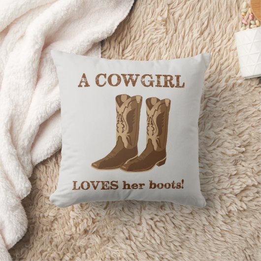 女性のカーボーイは彼女のブーツの言葉を愛するブラウンウェスタン クッション (ブランケット)