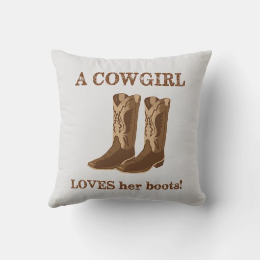 女性のカーボーイは彼女のブーツの言葉を愛するブラウンウェスタン クッション (裏面)