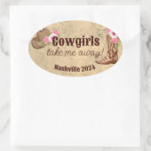 女性のカーボーイは素朴なピンク遠くにのフローラを取る 楕円形シール (バッグ)