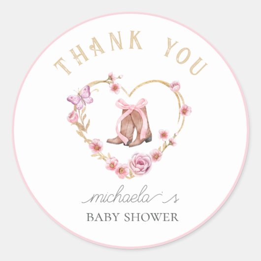 女性のカーボーイは途中ベビーシャワーありがとう ラウンドシール (正面)
