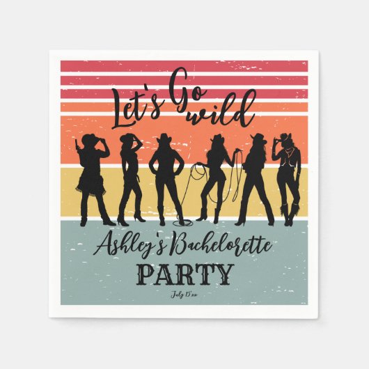 女性のカーボーイは野生のヴィンテージバチェロレッテを行う スタンダードカクテルナプキン (正面)